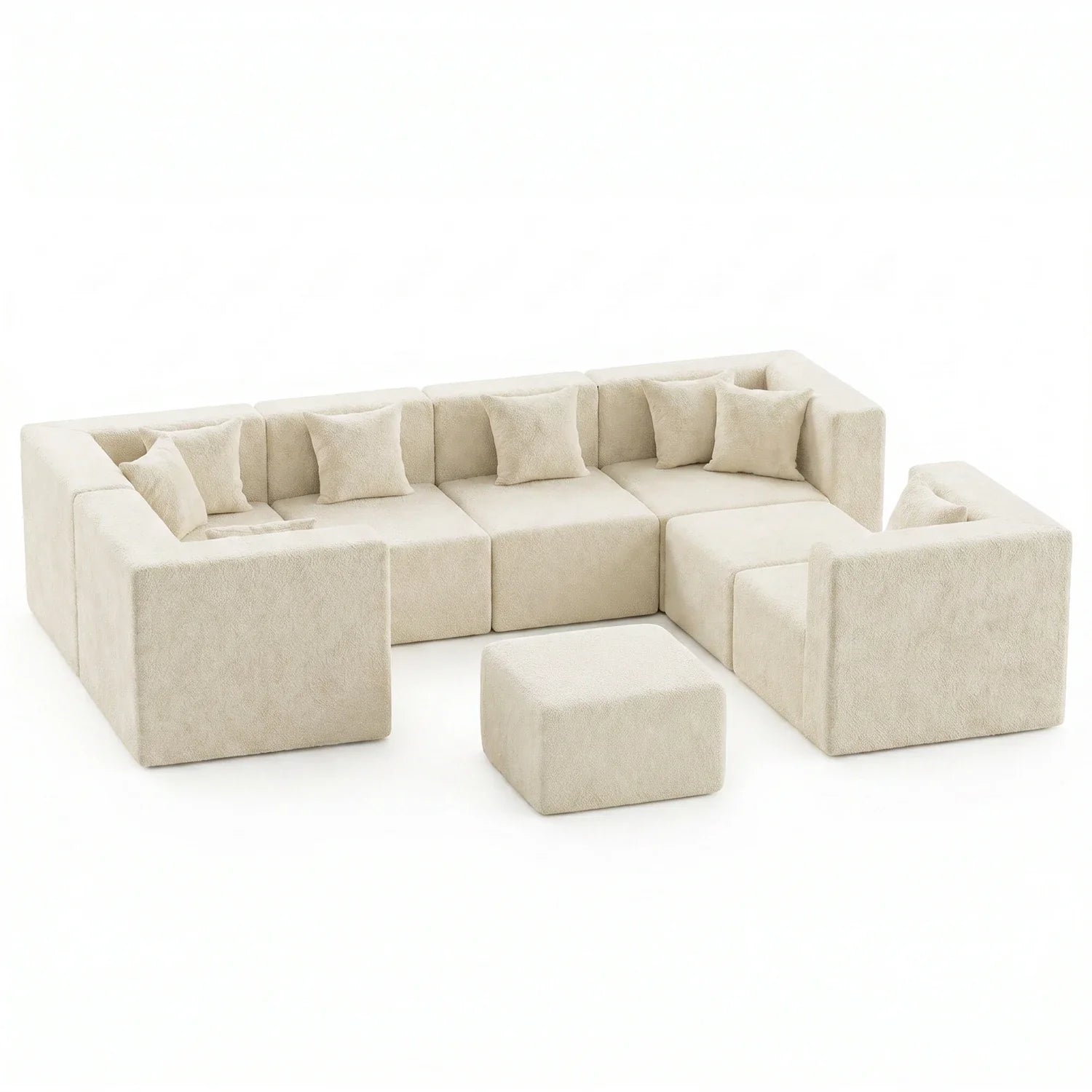 8-Seat U-Shaped Couch (Teddy Velvet) - Beige / Teddy Velvet