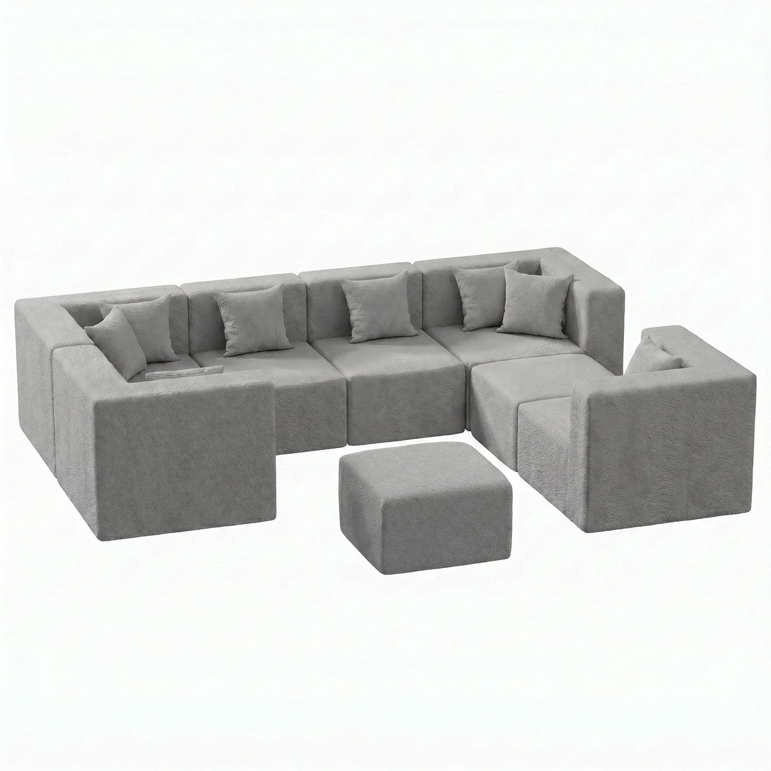 8-Seat U-Shaped Couch (Teddy Velvet) - Light Grey / Teddy Velvet