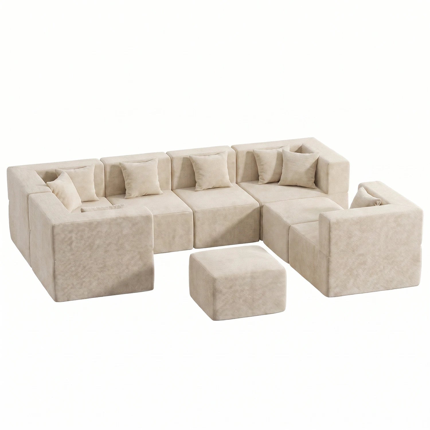 8 Seat U-Shaped Couch (Chenille) - Beige / Chenille
