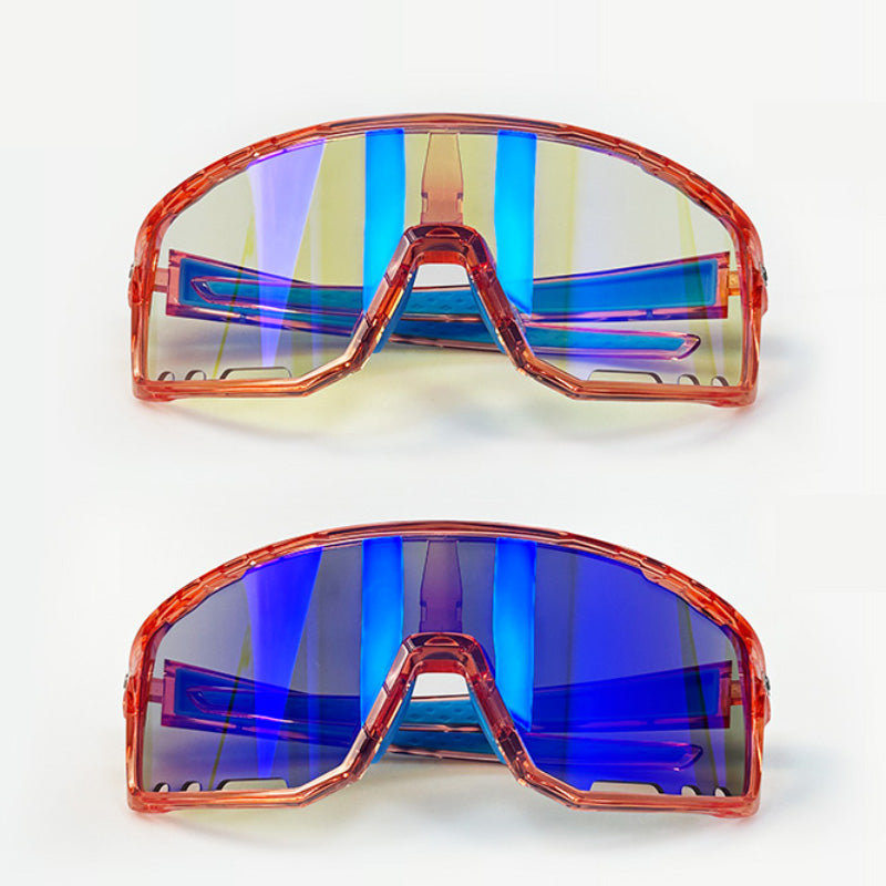 Cycling Glasses Vibel, Color Changing, Bonus Polarizer - Transparent orange frame blue lenses