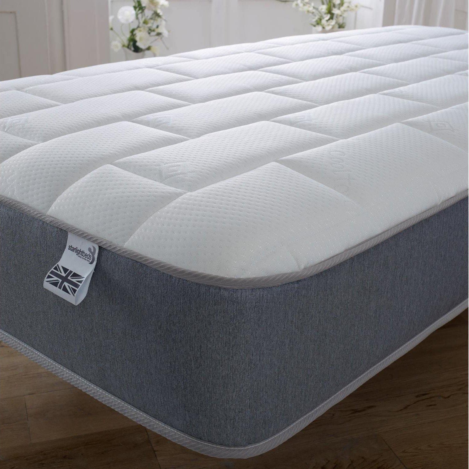 Starlight Beds™ 7.25" Deep Memory Foam Luxurious Cool Touch Top Panel Grey Border Spring Mattress - 3ft Single Mattress (90cm by 190cm)