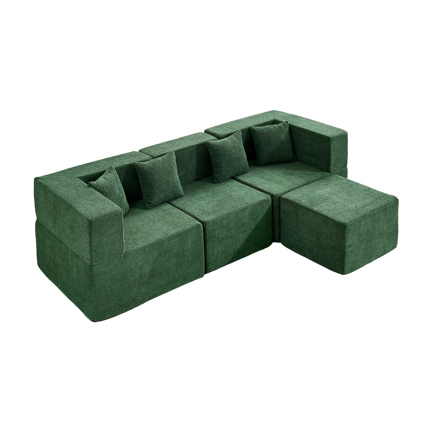 L-Shaped Modular Couch - Green / Teddy Velvet