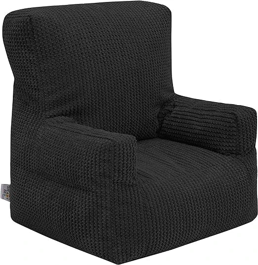 Kids Cord Bean Bag Armchair with Back Pocket Comfy Pouf Gaming Beanbags Chair - Black