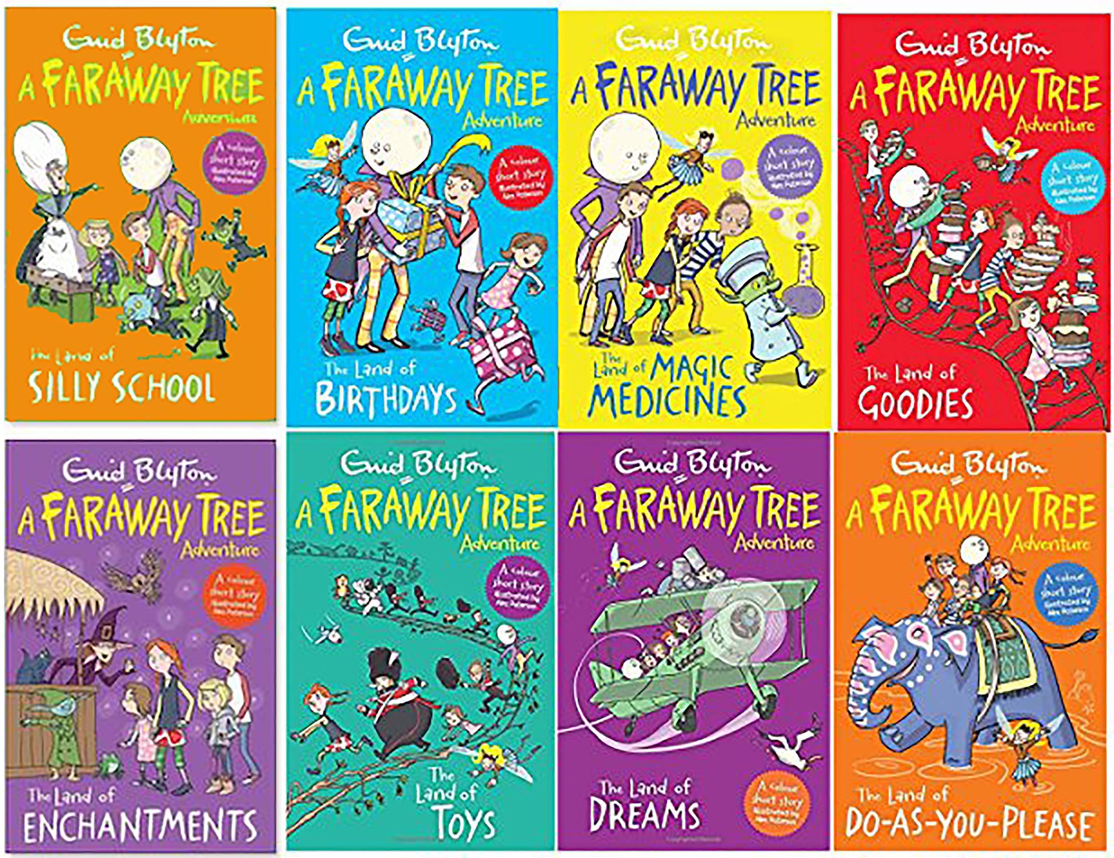Enid Blyton The Faraway Tree Adventures 8 Colour Stories 8 Books Collection Box Set (The Land of Birthdays ,Dreams ,Enchantments,Goodies,Magic