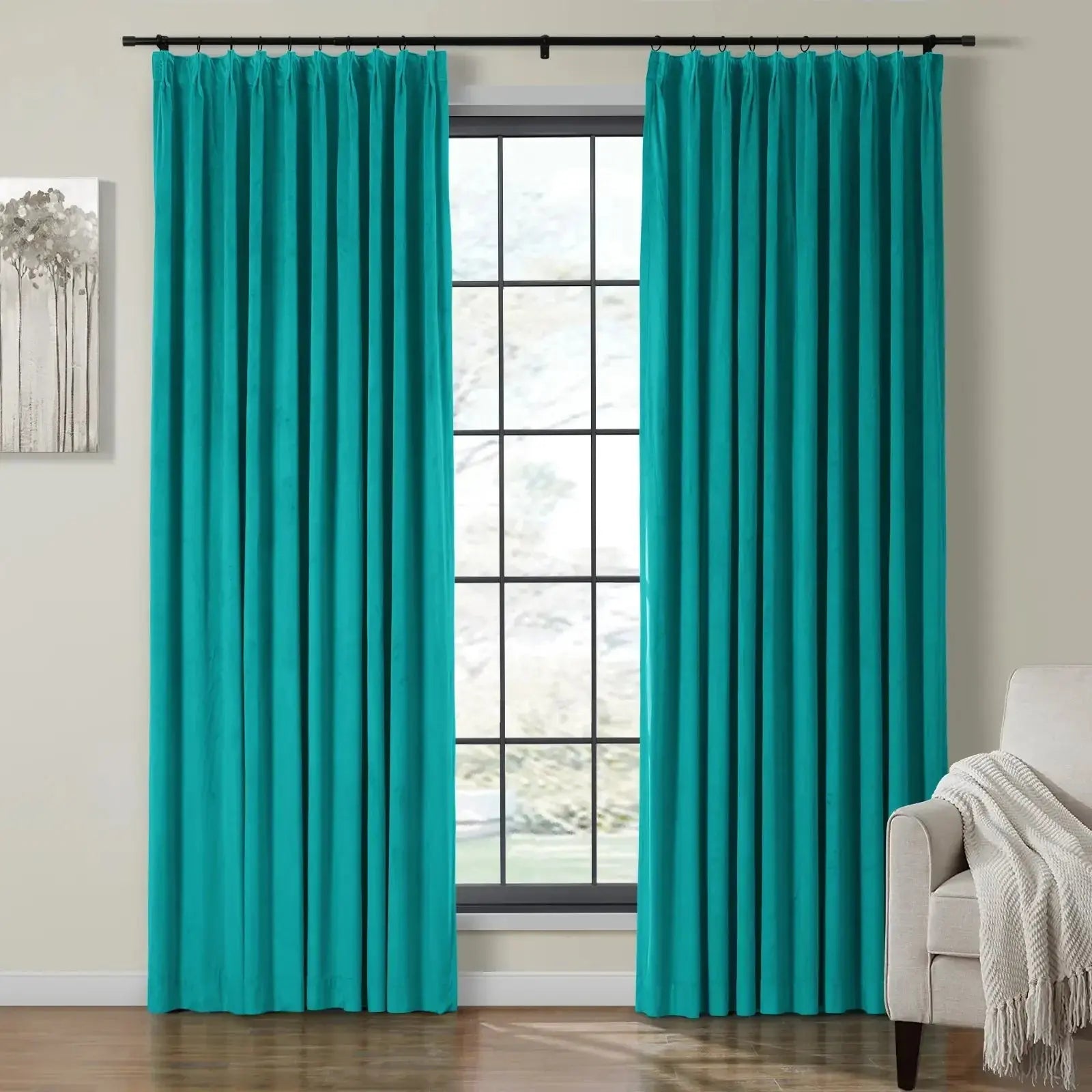Velmor Velvet Drapes Pleated - Turquoise MJ11-97