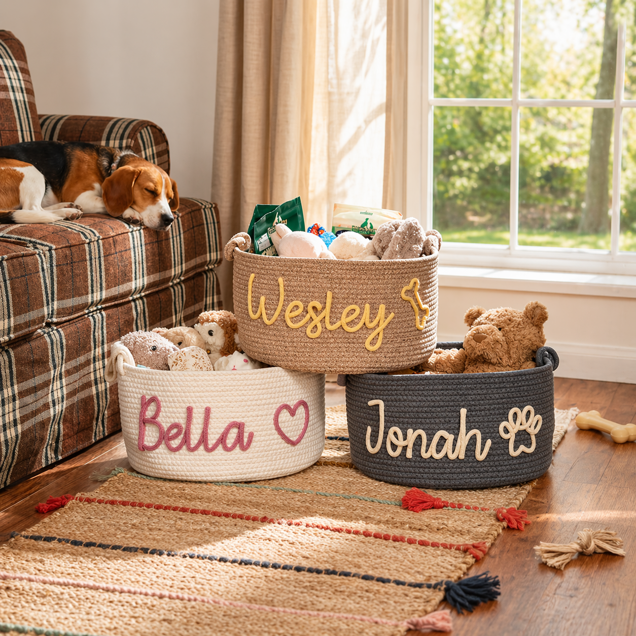 MamaRaya Personalized Dog Toy Basket with Custom Name - M – Medium / Black