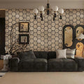 Luxury American Walnut Acoustic Hexagon Wall Panels by Unisoar - 58" x 47.6" – 4-Panel Set (29" x 23.8" each) / Natural real wood