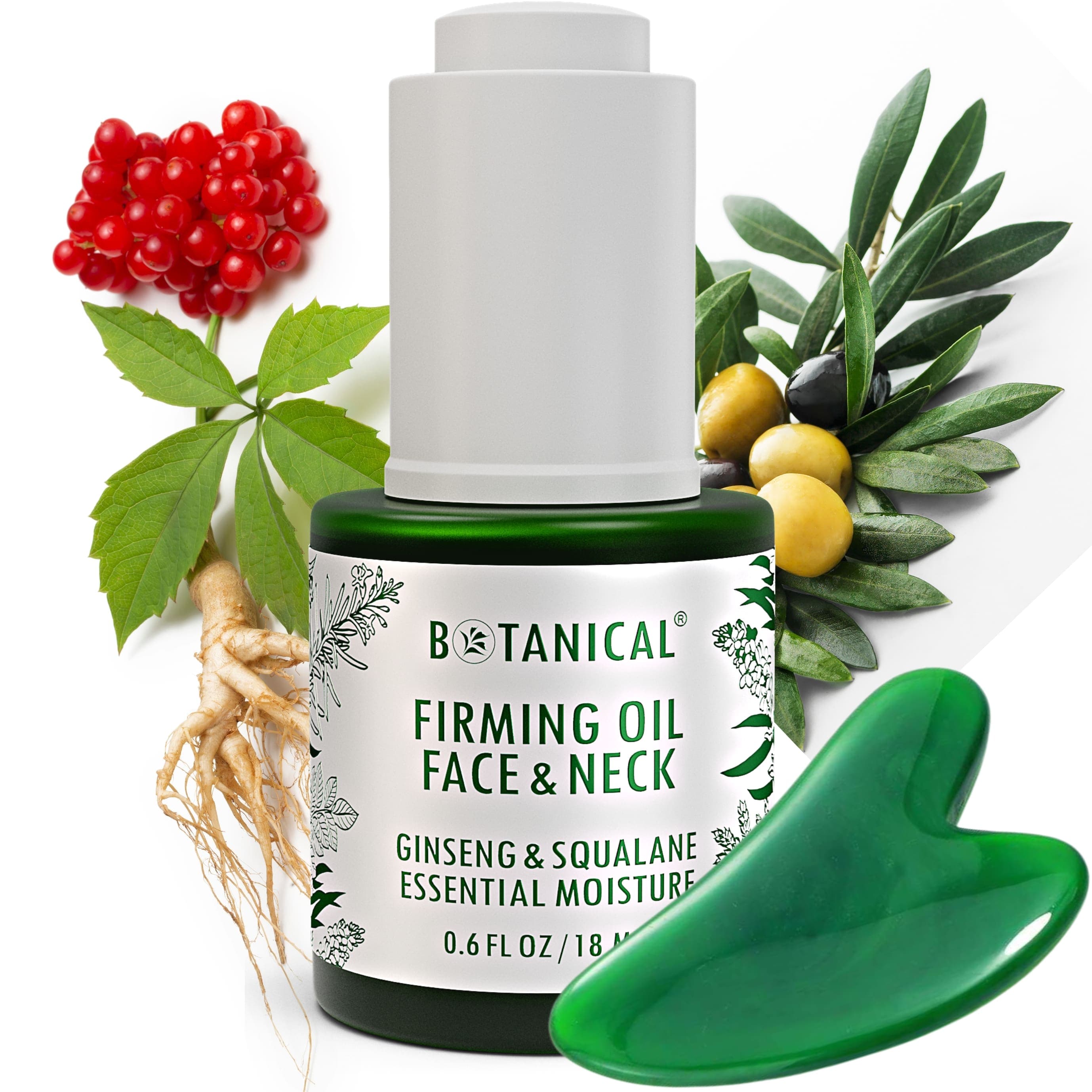 Ginseng & Squalane Face & Neck Firming Oil | Korean Red Ginseng Anti-Aging | Vitamin E & Squalane | Gua-Sha Tool Included | - Full Size (0.6 Fl Oz)