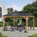 SUNJOY 3.93m x 3.35m Hardtop Cedar Gazebo with Skylight