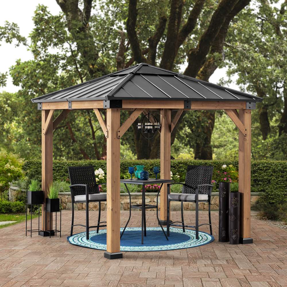 SUNJOY 2.73m x 2.73m Outdoor Wooden Gazebo with Skylight