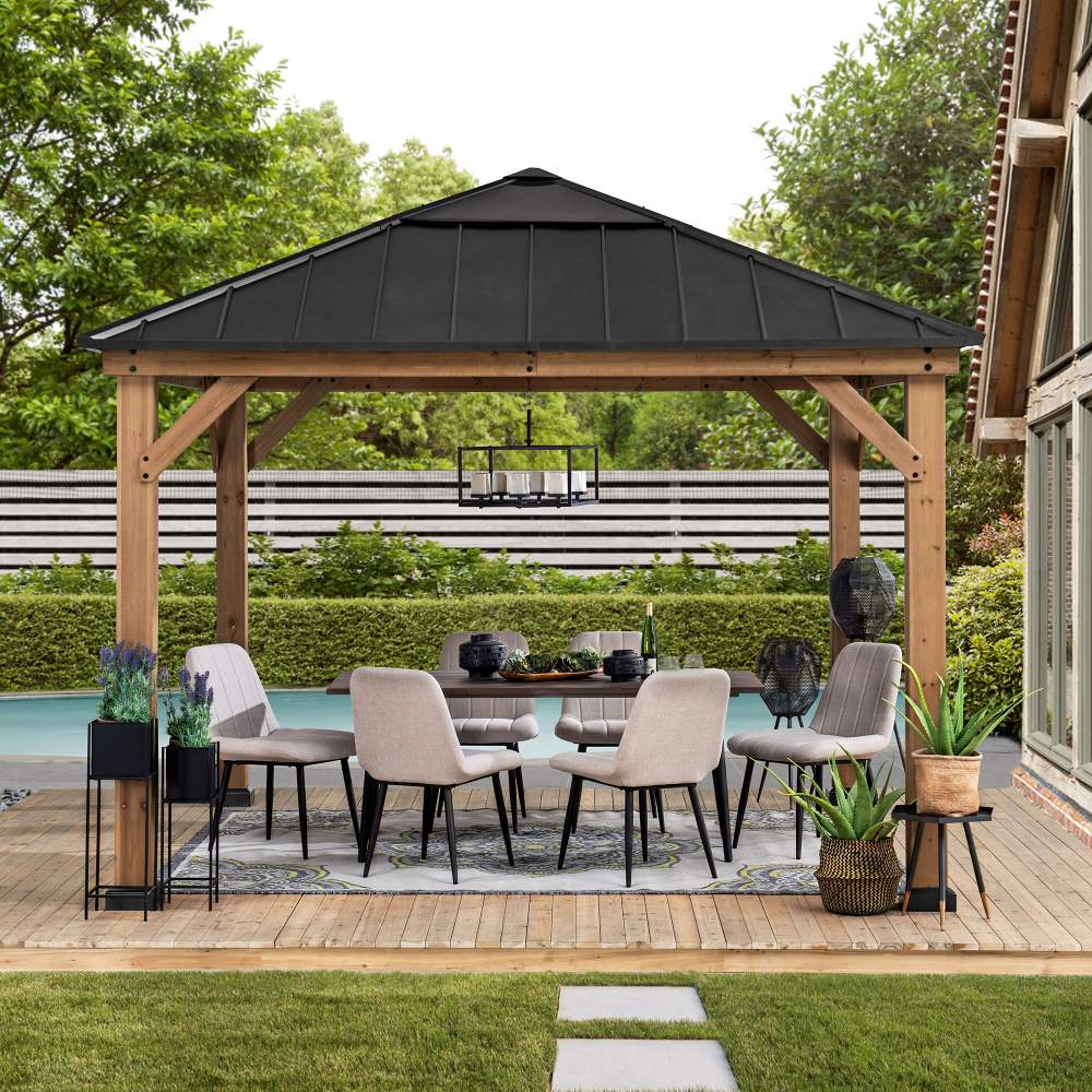 SUNJOY 3.36m x 3.36m Wood Gazebo with Skylight