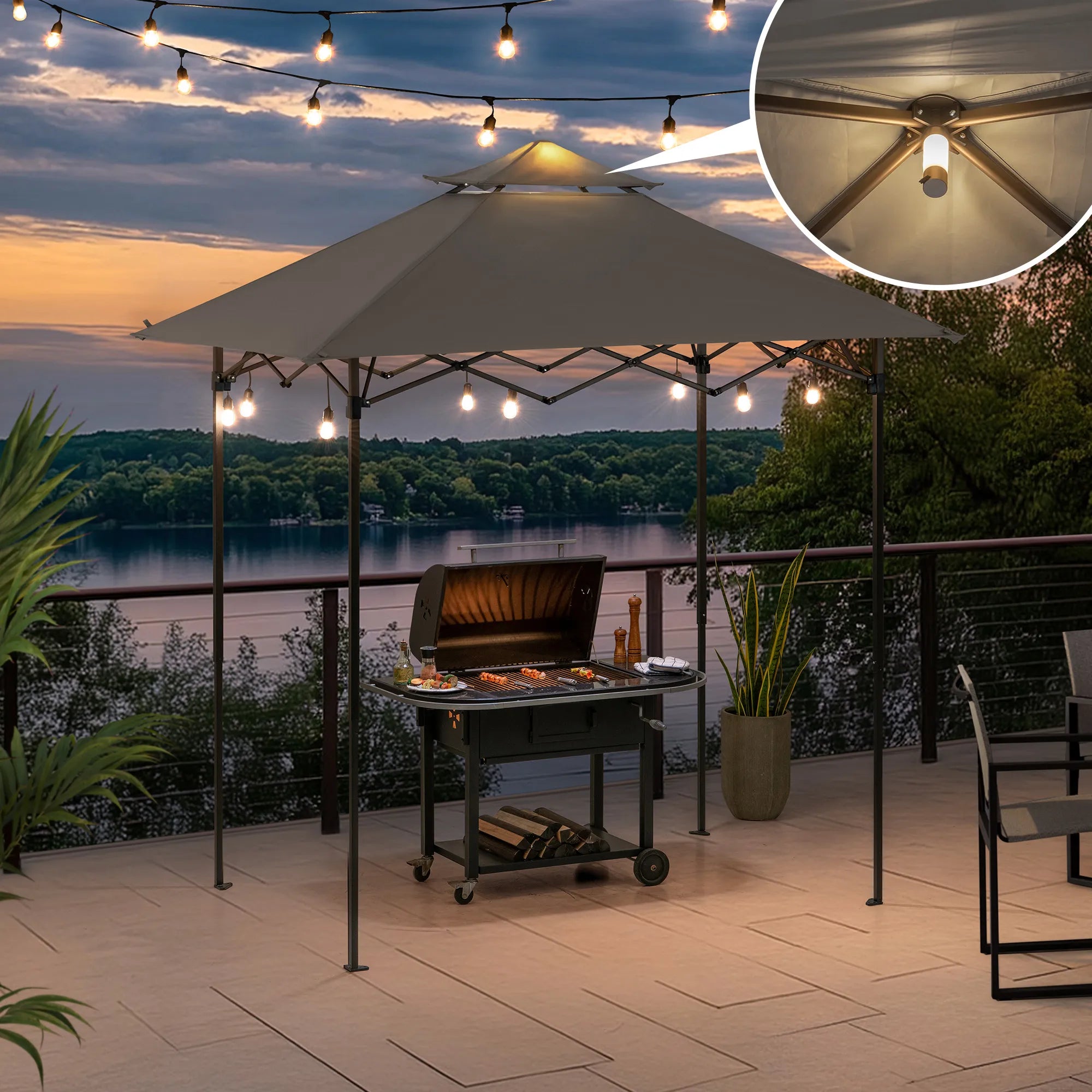 SUNJOY 2.5m x 1.6m Pop Up Grill Gazebo with Magnetic LED Light
