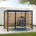 SUNJOY 3.13m x 1.91m Metal Pergola with Wood Privacy Screen