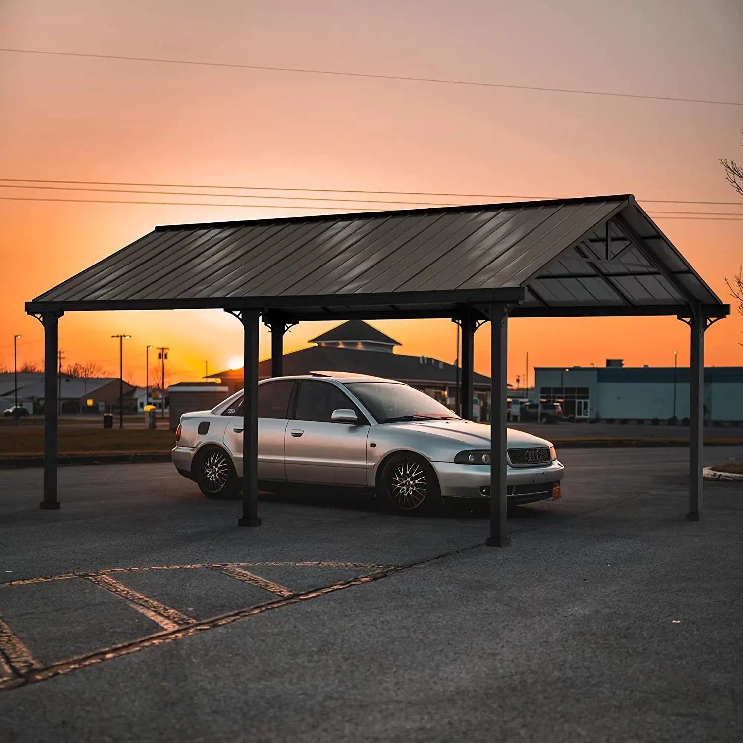 SUNJOY 6.1m x 3.67m Heavy-Duty Steel Frame Metal Carport