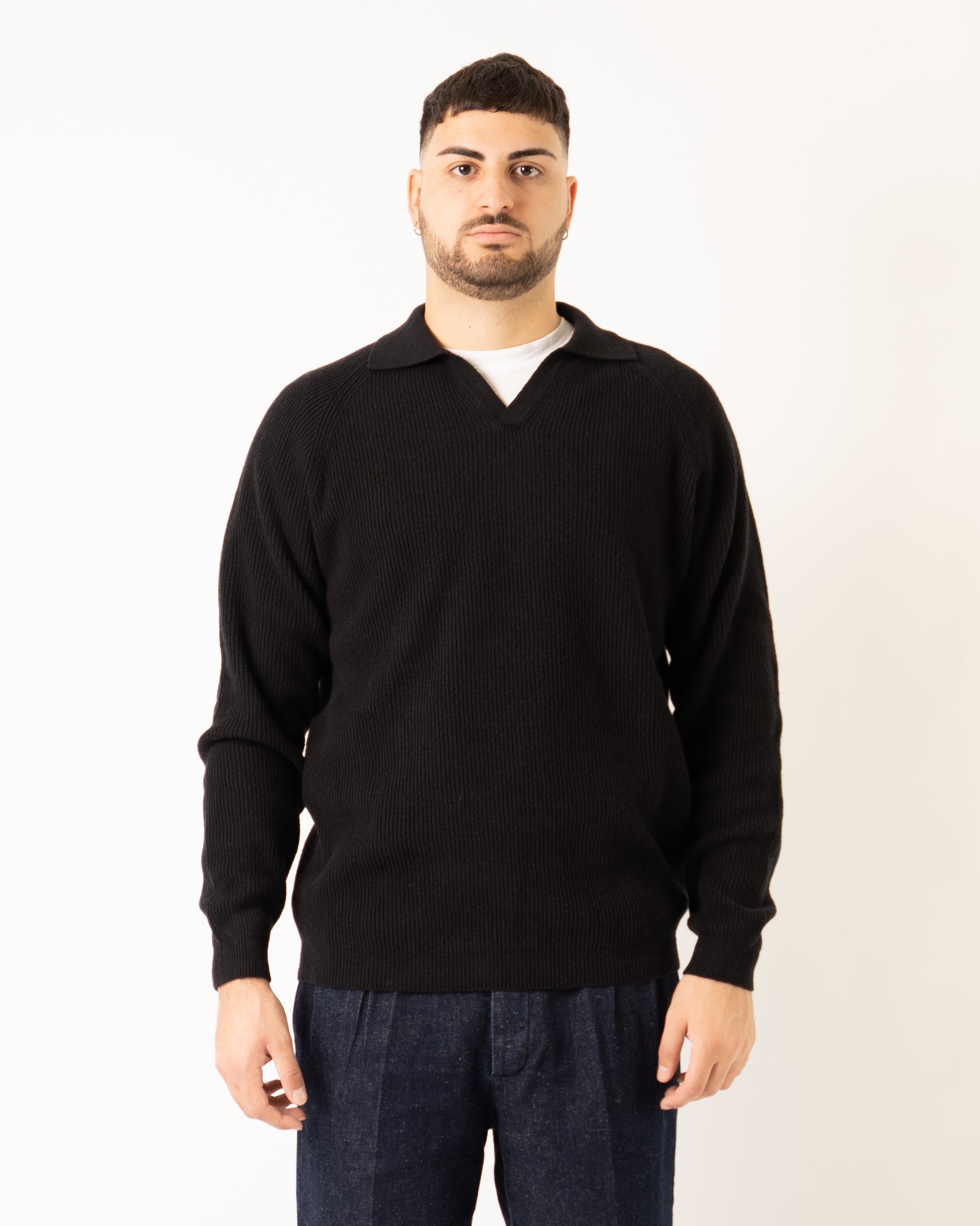 Polo Costine Scollo V Nera - M