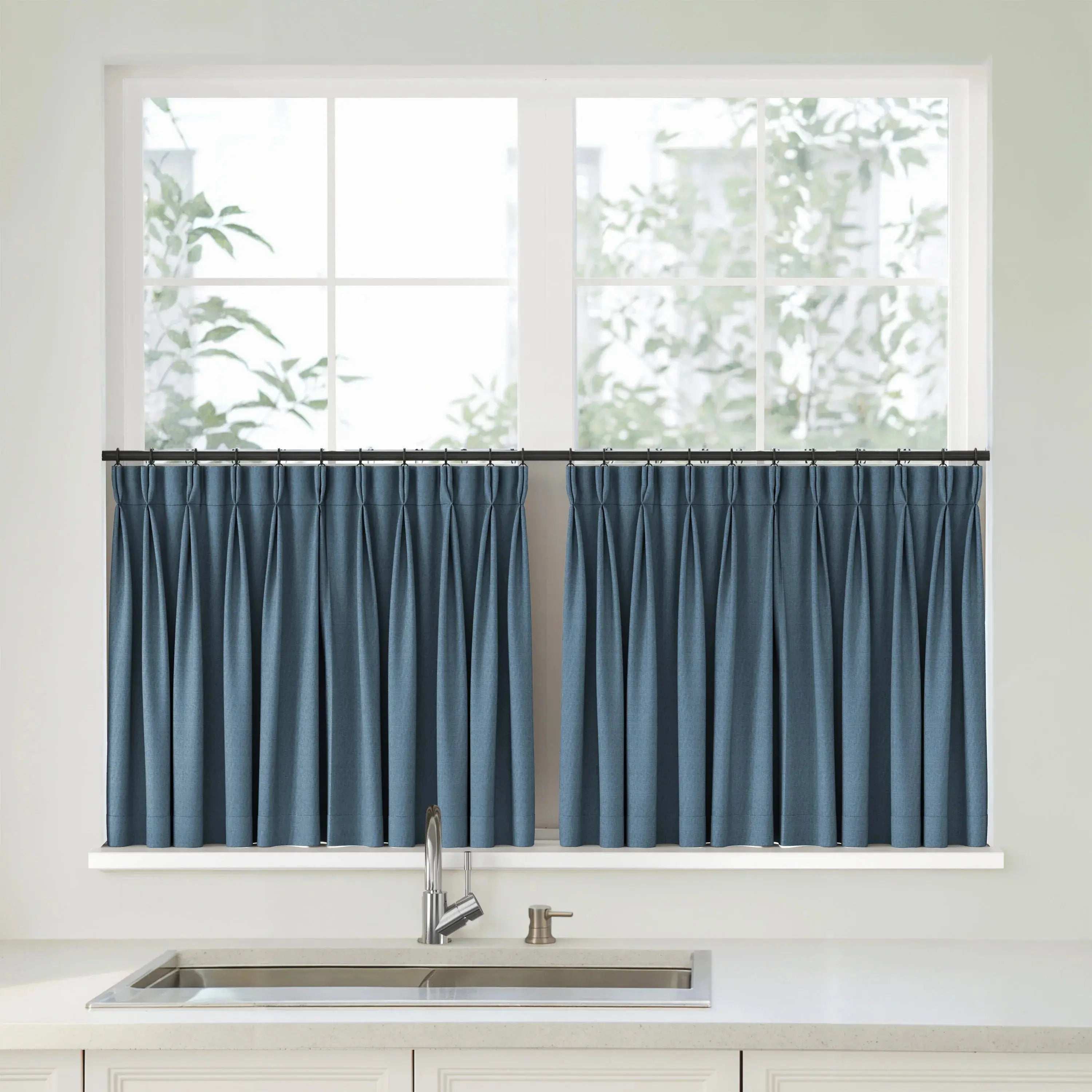 Florence Linen Pleated Cafe Curtains - Royal Blue-898-35