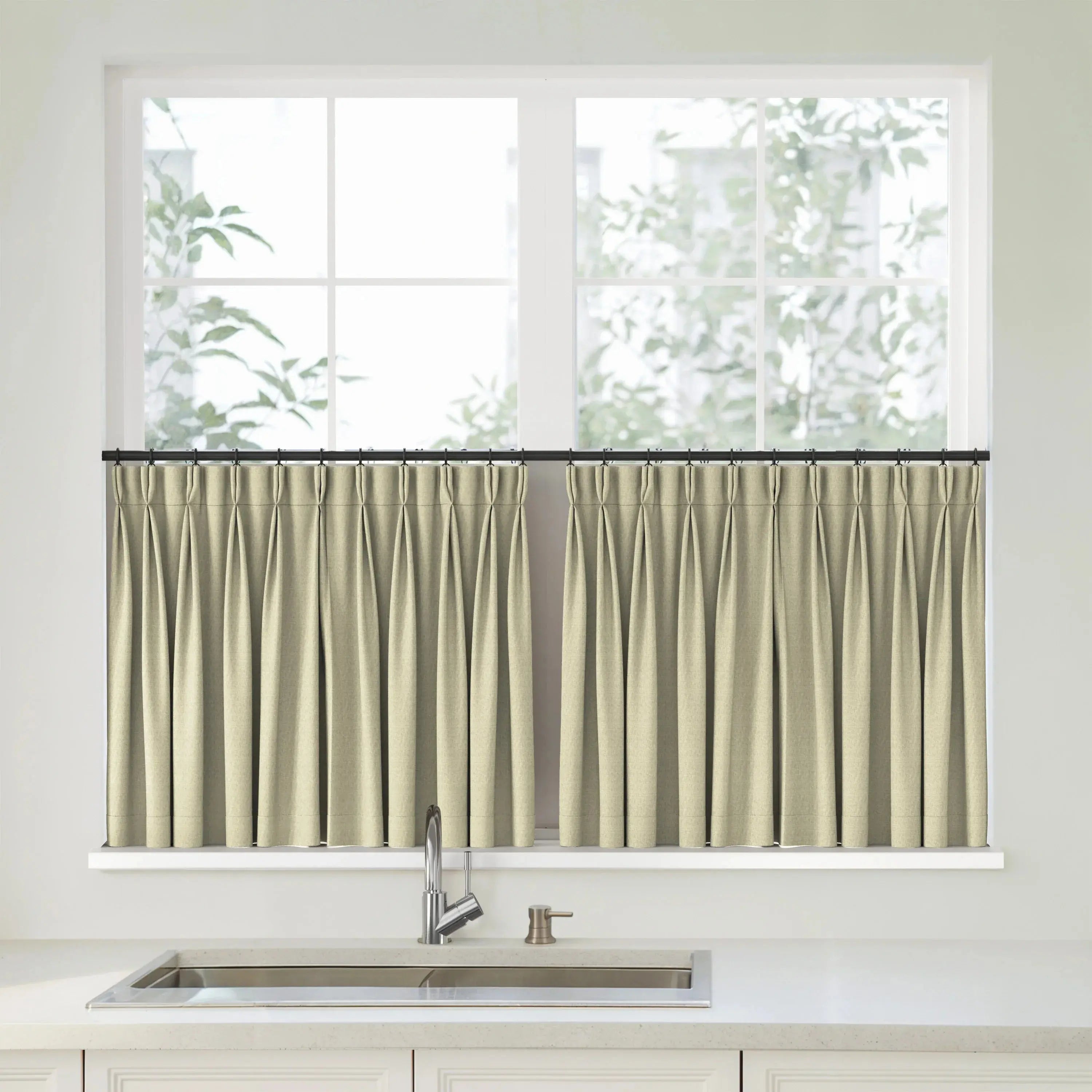 Florence Linen Pleated Cafe Curtains - Khaki-898-4