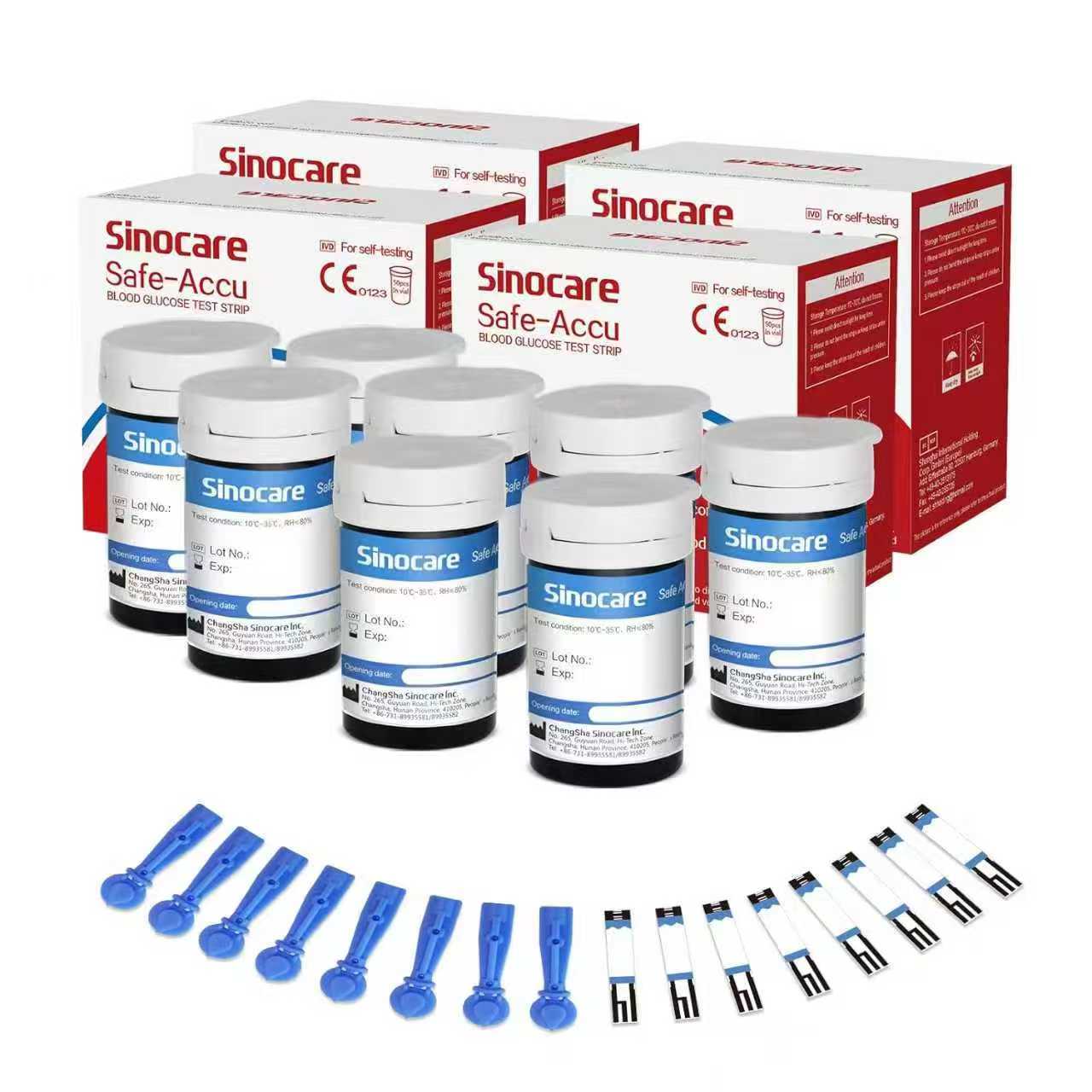 [200pcs] Sinocare Glucometer Glucose Test Strips with free lancets - Safe Accu