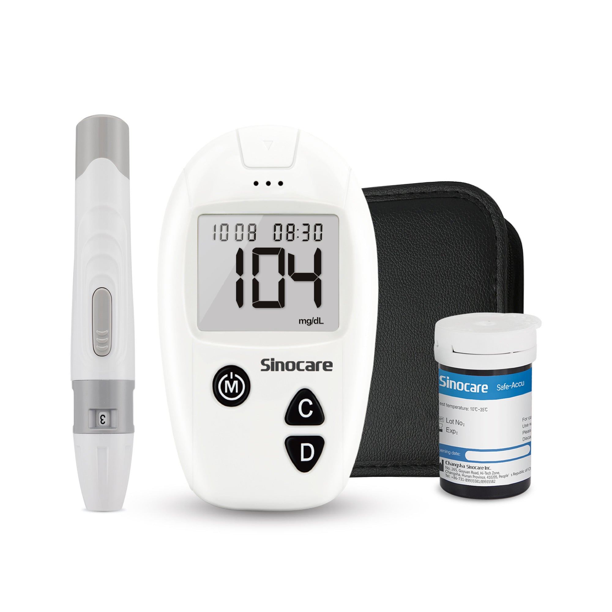 Sinocare Safe Accu Blood Glucose Monitor with Large Memory Capacity, High-cost Performance - 1pc meter+25pcs×(strips+lancets) / mg/dl
