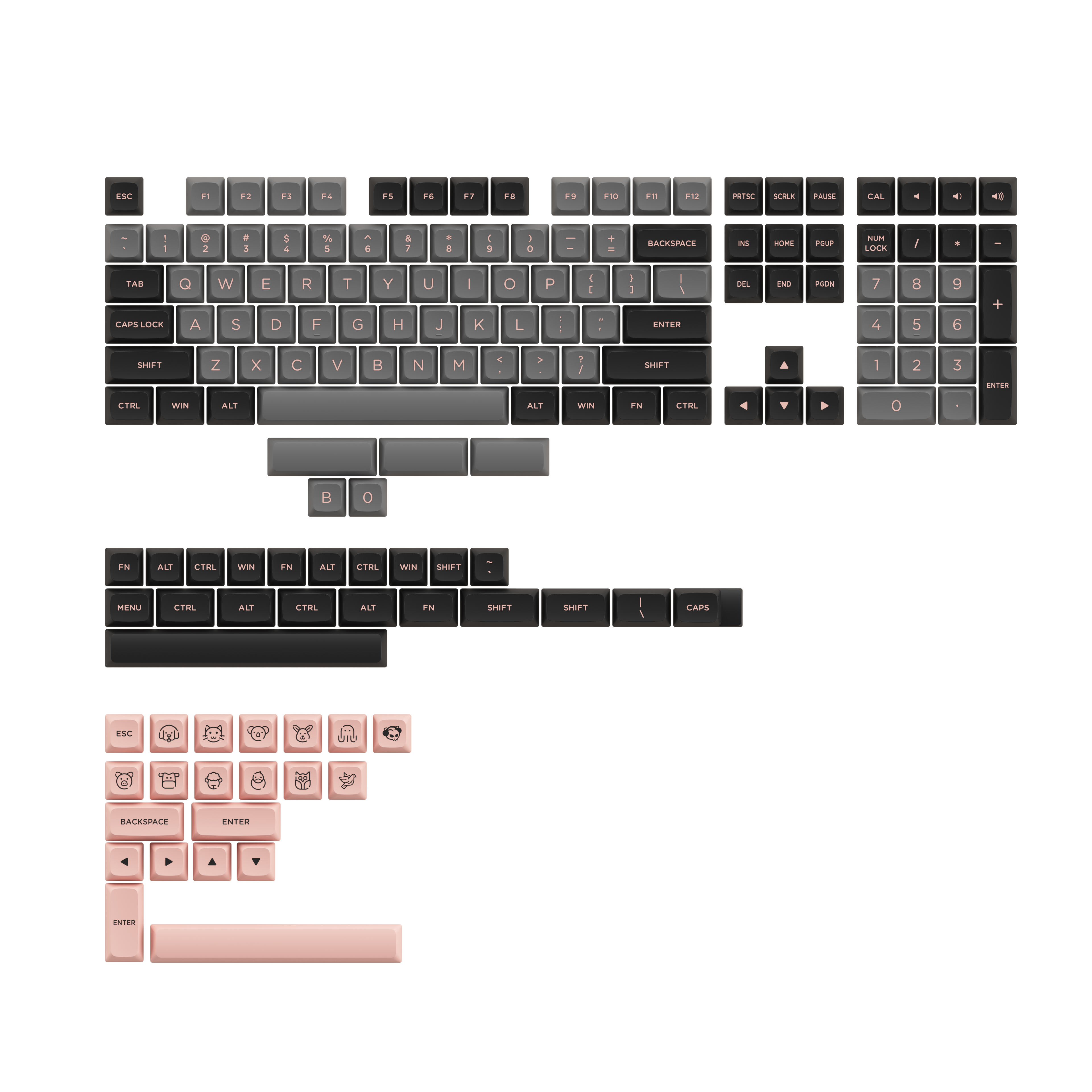 Black & Pink Keycap Set ASA Low(155-key) - Black & Pink