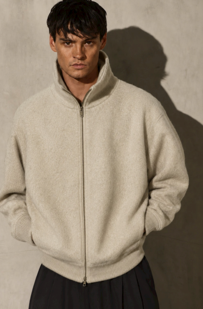 CASHMERE KNIT BOMBER - Oat - S
