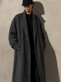 WOOL PLAID TOPCOAT - Charcoal - S