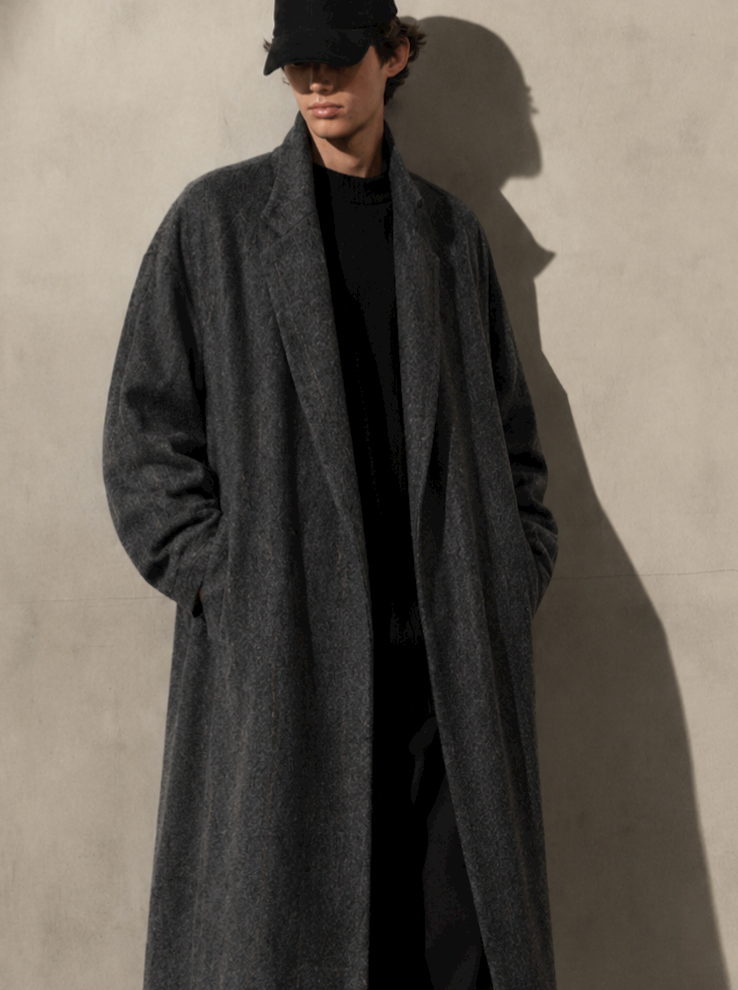 WOOL PLAID TOPCOAT - Charcoal - S