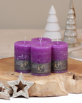Adventskerzen lila – 4er-Set, handgemacht · ~48 h Brenndauer