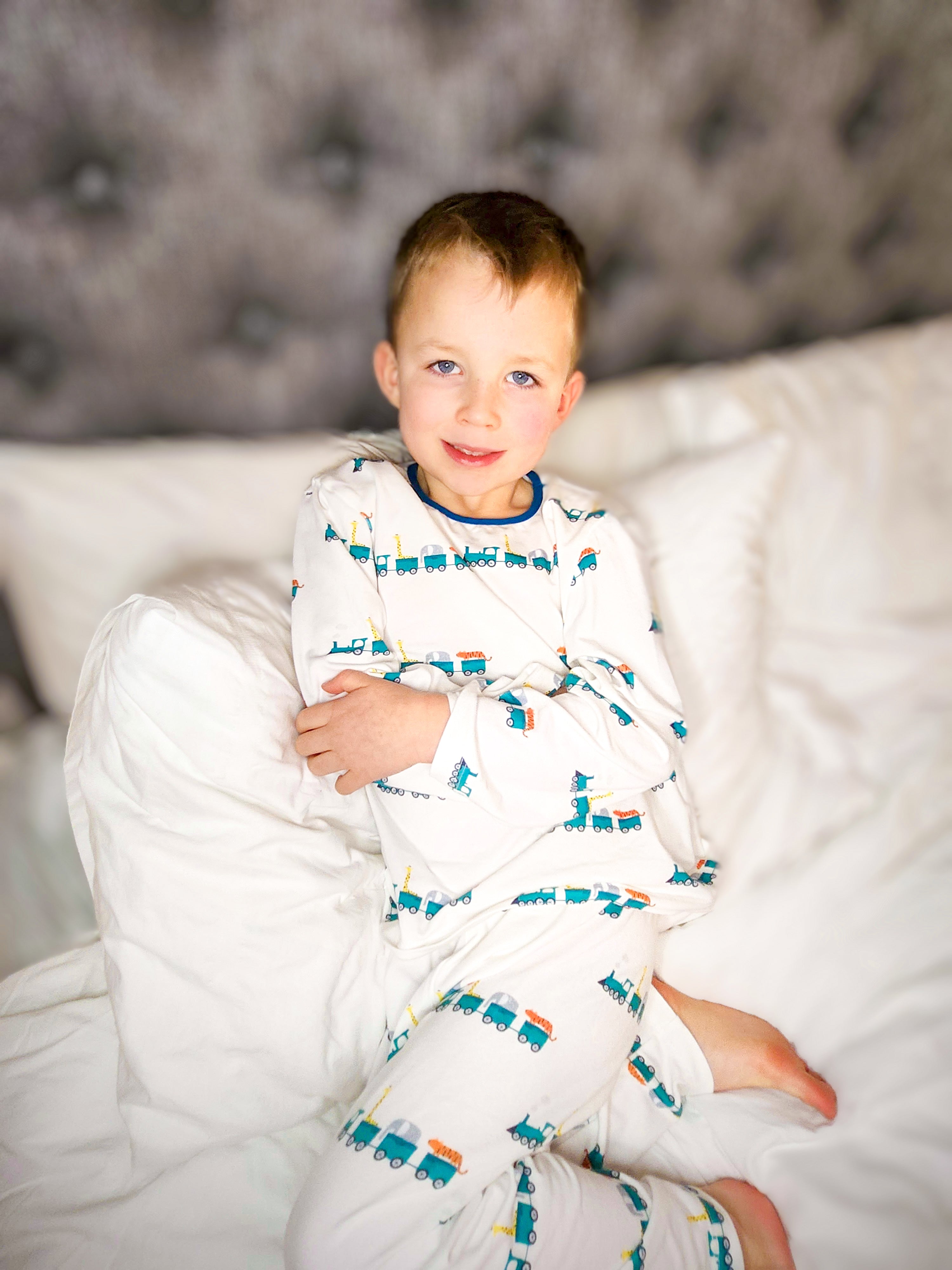 Animal Train Crew Neck Pyjamas - 1-2yrs / Animal Train / White