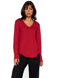 Long Sleeve V-Neck w/ Raw Hem Shirttail - Lipstick / XS