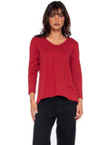 Scoopy Neck 3/4 Sleeve Boyfriend Tee - Lipstick / L