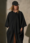 COLLARLESS CASHMERE BELTED COAT - Noir (SS27) - M/L