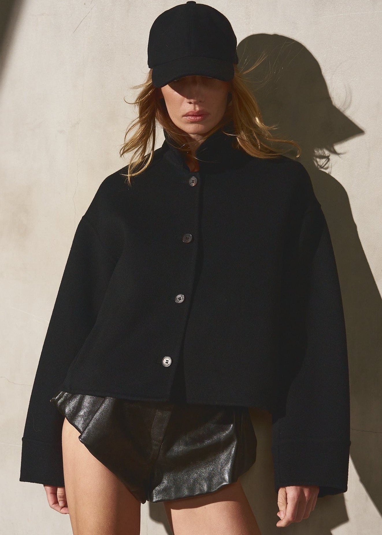 CROPPED CASHMERE SHIRT JACKET - Noir - XS