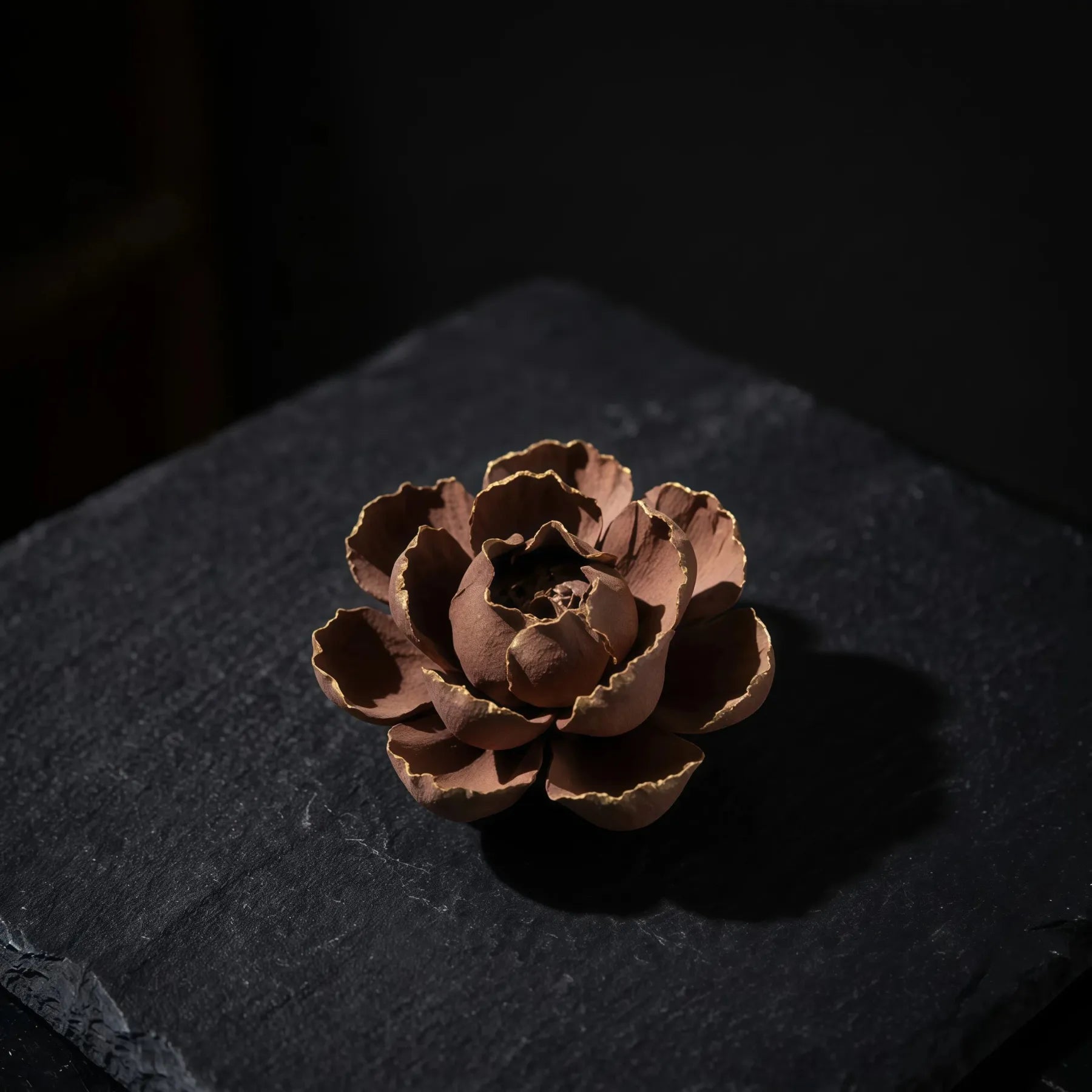 Awakening & Abundance Burner Set (Includes Incense Sticks) - Gilded Blossom Rough Clay - Brown