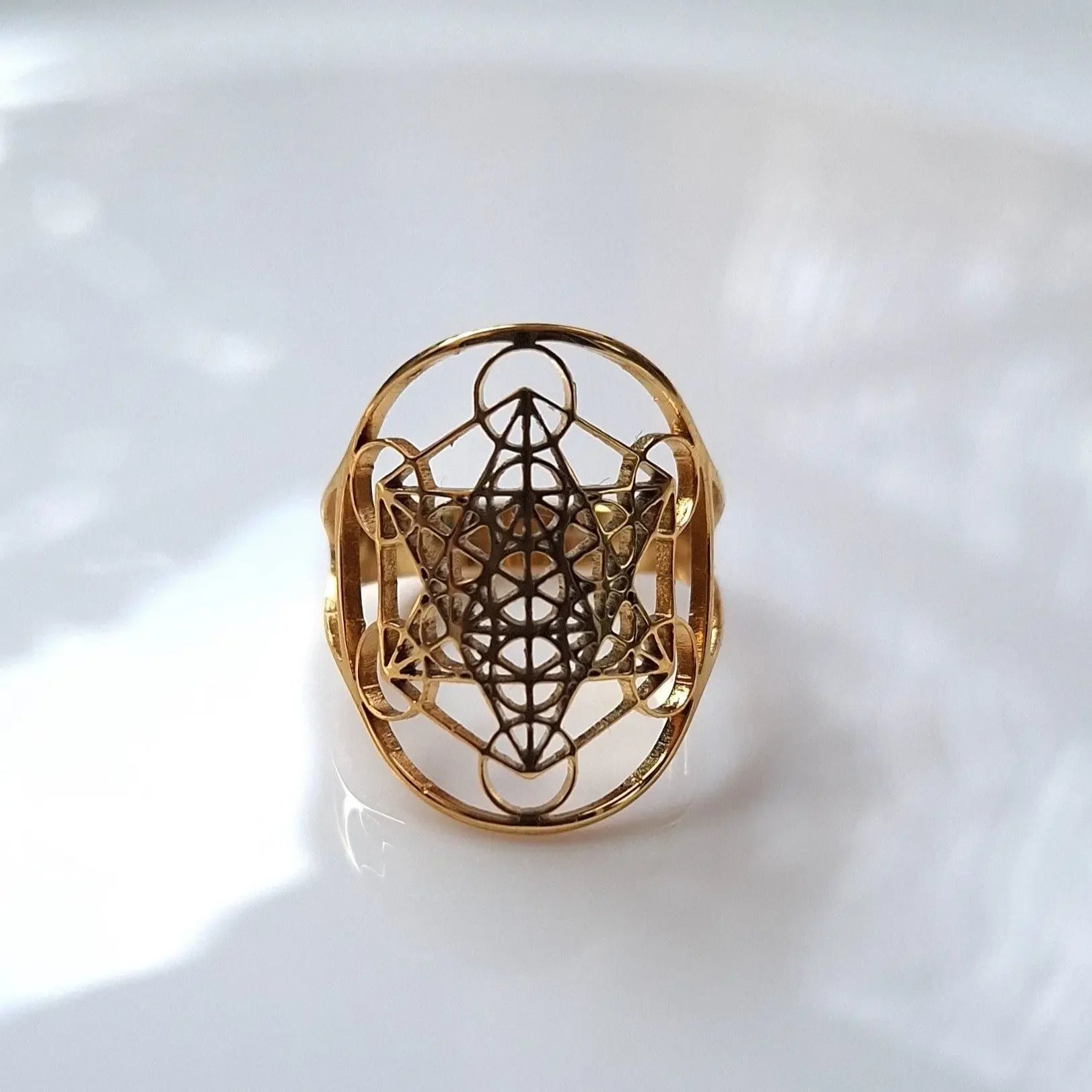 Bague Cube de Métatron – Acier Inoxydable Doré ou Argenté – Protection & Harmonie - Or