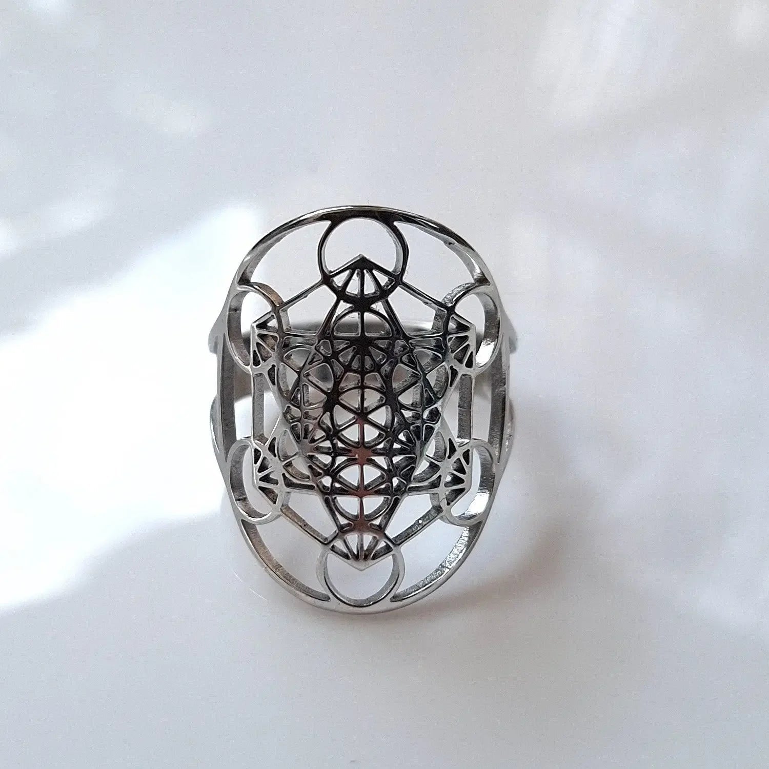 Bague Cube de Métatron – Acier Inoxydable Doré ou Argenté – Protection & Harmonie - Argent
