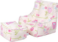 Kids Bean Bag Chair with Footstool Indoor Beanbag Armchair Printed Gaming Pouffes - Owls