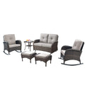 6 Piece Patio Conversation Set with Glider Loveseat, NDS Series - Brown Wicker / Beige Cushion