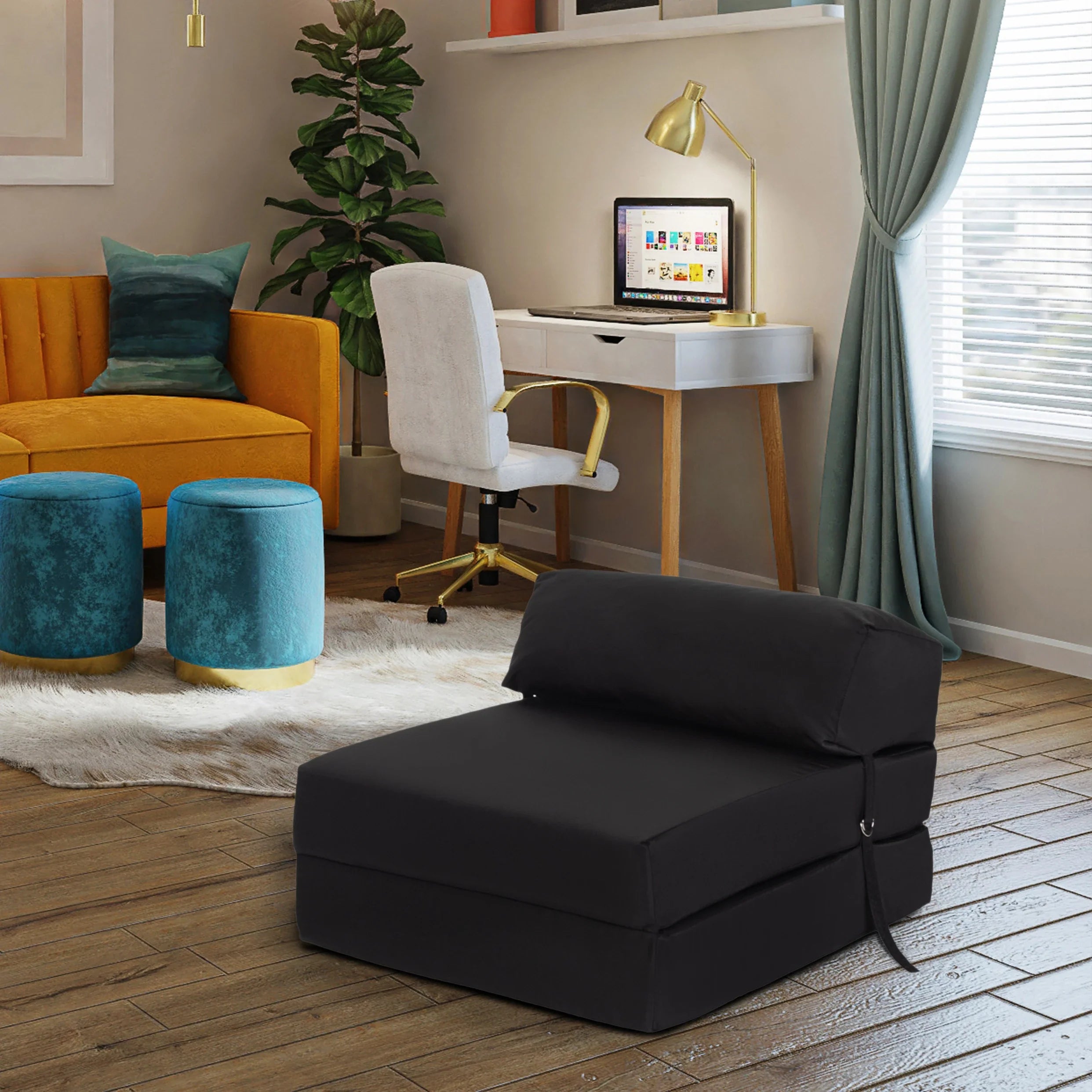 Single Z Bed for Kids Folding Mattress Bed Futon Sofa Bed Guest Mattress Foldable - Black