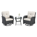Swivel Glider Chairs Set with Side Table, NDS Series - Black Wicker / Beige Cushion