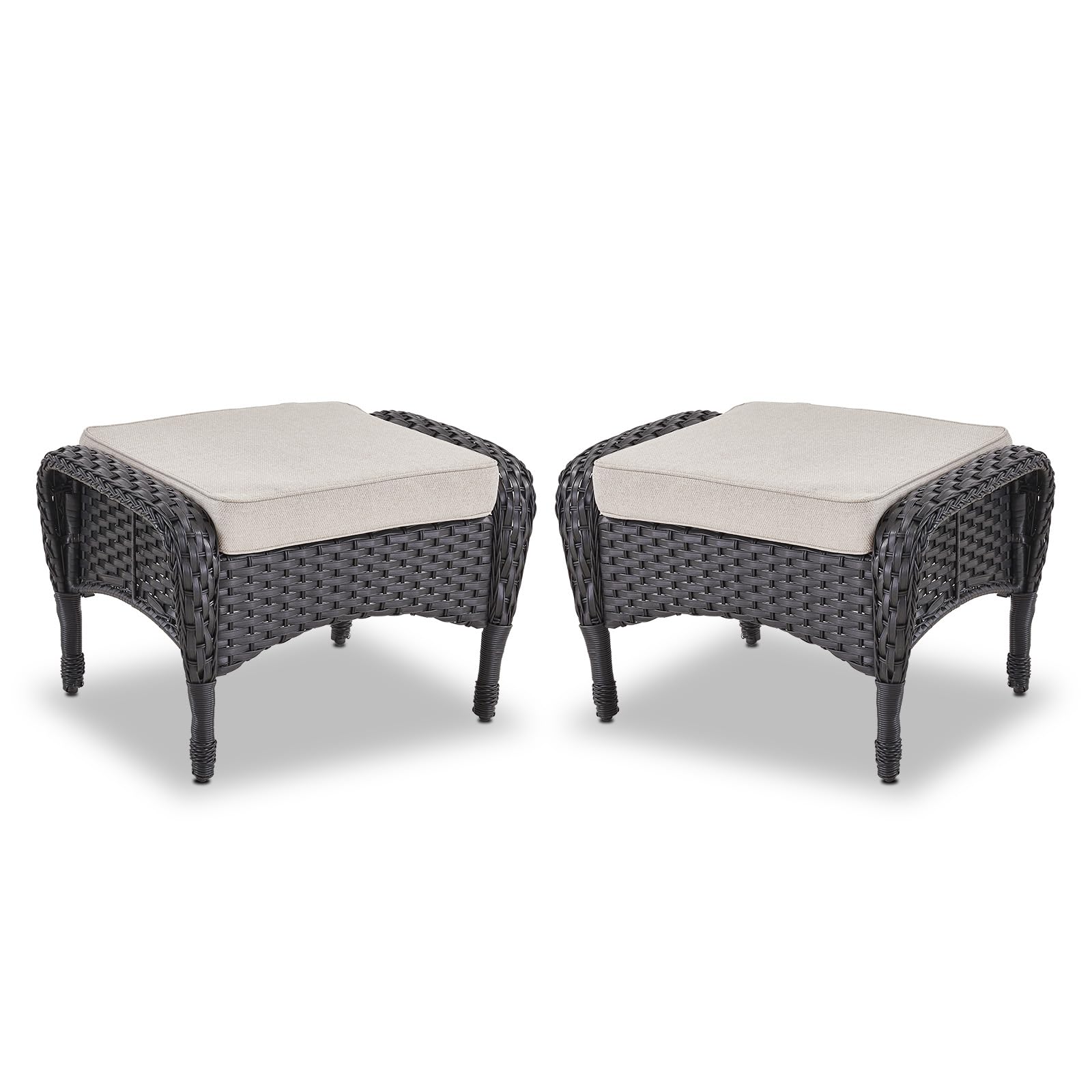 Outdoor Wicker Ottoman, NDS Series - Black Wicker / Beige Cushion