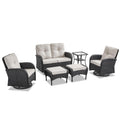 6 Piece Patio Conversation Set with Chairs, Table, Ottoman, NDS Series - Black Wicker / Beige Cushion