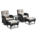 Swivel Glider Chairs Set with Side Table and Ottoman, NDS Series - Black Wicker / Beige Cushion