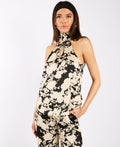 Black and Ivory Printed Halter Neck Top - 18