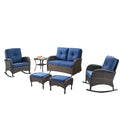 6 Piece Patio Conversation Set with Glider Loveseat, NDS Series - Brown Wicker / Blue Cushion