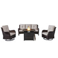 4-Piece Wicker Patio Set with Fire Pit Table, NTC Series - Brown Wicker / Beige Cushion