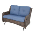 Outdoor Wicker Glider Loveseat – 2-Seater, Smooth Gliding, NTC Series - Brown Wicker / Blue Cushion