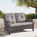 1 Piece Outdoor Patio Furniture Wicker Loveseat Sofa, NTC Series - Brown Wicker / Grey Cushion