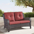 1 Piece Outdoor Patio Furniture Wicker Loveseat Sofa, NTC Series - Brown Wicker / Red Cushion