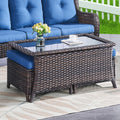 Outdoor Wicker Coffee Table – Glass Top, Ottoman Storage, NTC Series - Brown Wicker